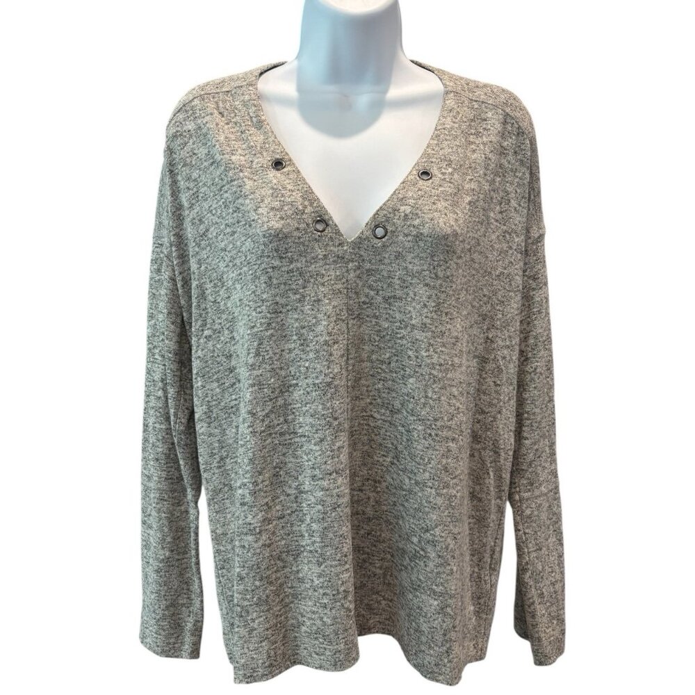 Rails Leigh Melange Grey Grommet Sweater V-Neck‎ Pullover Top Small